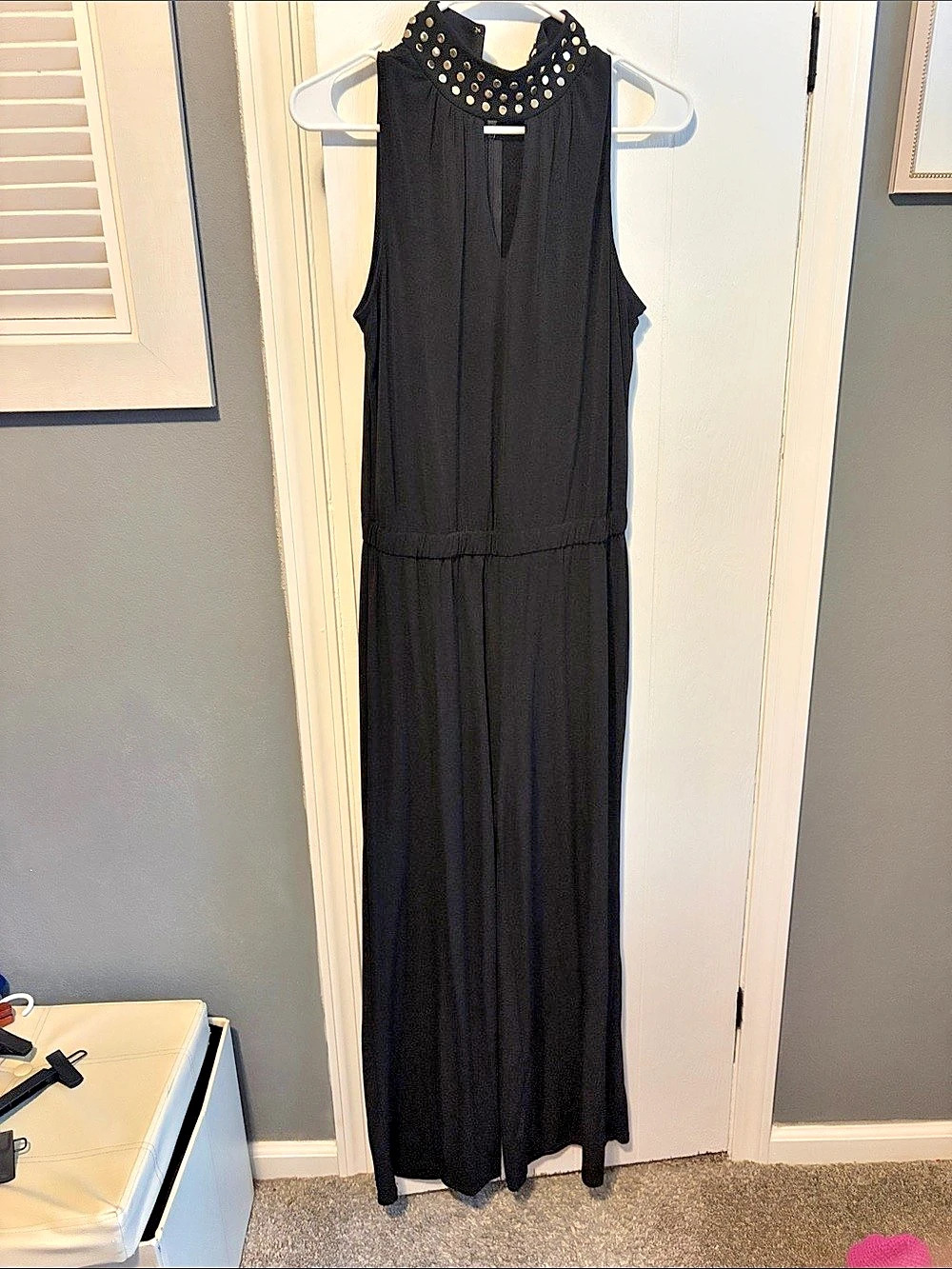 Micheal Kors Studded Halter Wide Leg Jumpsuit Black
